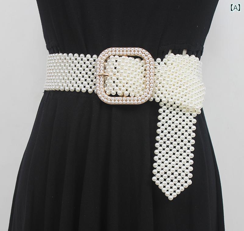 ベルト ファッション アクセサリー ジュエリー ガードル レディース パール ドレス コート 快適 ウエストベルト