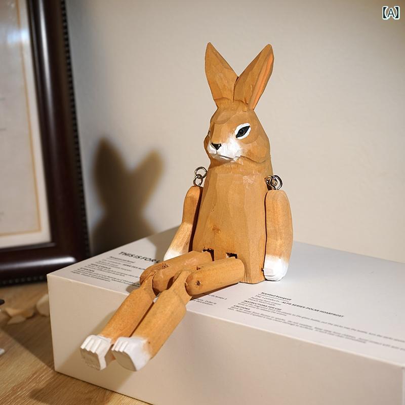 Rakuten - 足長 ウサギ 木彫り 小さめ 装飾品 かわいい おもしろ 動物 オフィス デスクトップ 装飾 インテリア雑貨 ミニチュア デコレーション