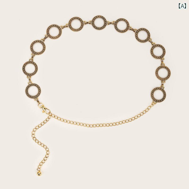 ウエスト チェーン ラウンド シルバー ゴールド ベルト クール シンプル アクセサリー ラインストーン ..