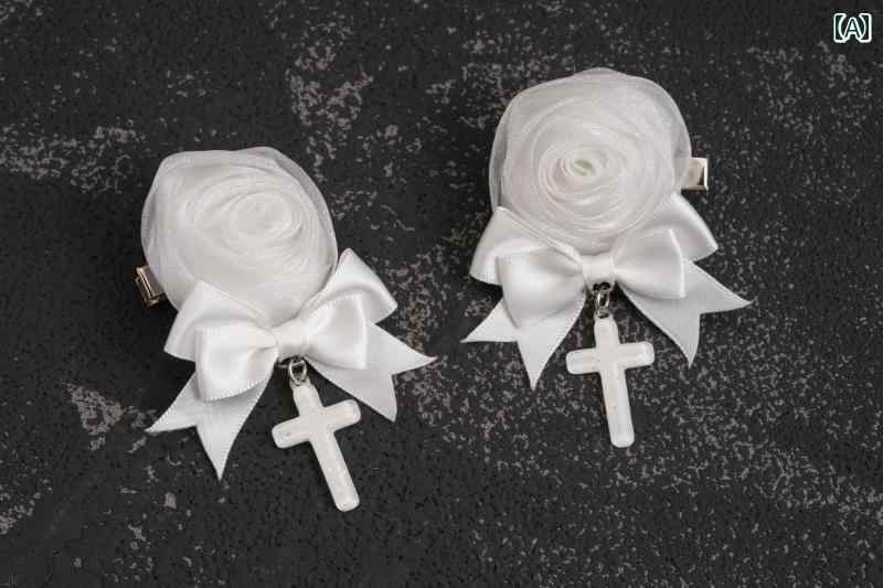 ヘアアクセサリー ローズ クロス モチーフ ヘアピン ヘアクリップ ゴシック ゴスロリ 地雷 個性 クラシック ダーク