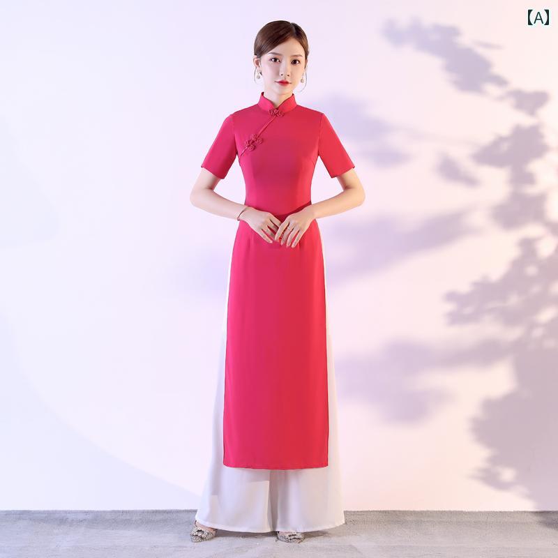 チャイナドレス アオザイ パンツスーツ セットアップ 半袖 レセプション パーティー エキゾチック エレガント 上品 シック モダン レディース