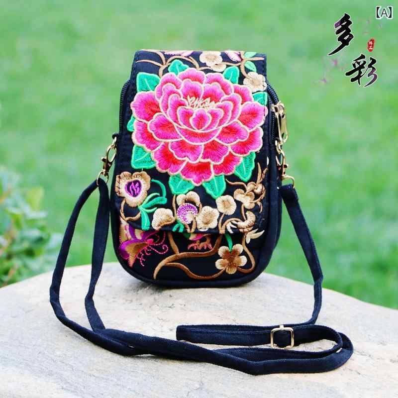 コンパクトバッグ エスニック 刺繍 携帯電話 レディース クロスボディバッグ ミニバッグ 小銭入れ ポシェット