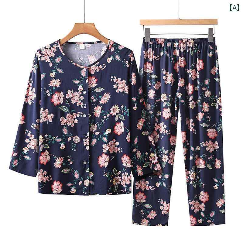 婦人服 母 春夏 綿麻 薄手 上下 二点 セット 半袖 おばあちゃん 服 ルームウェア ゆったり ラクちん パジャマ Tシャツ 部屋 ズボン トップス ユニセックス ウエストゴム 大きめサイズ 総柄