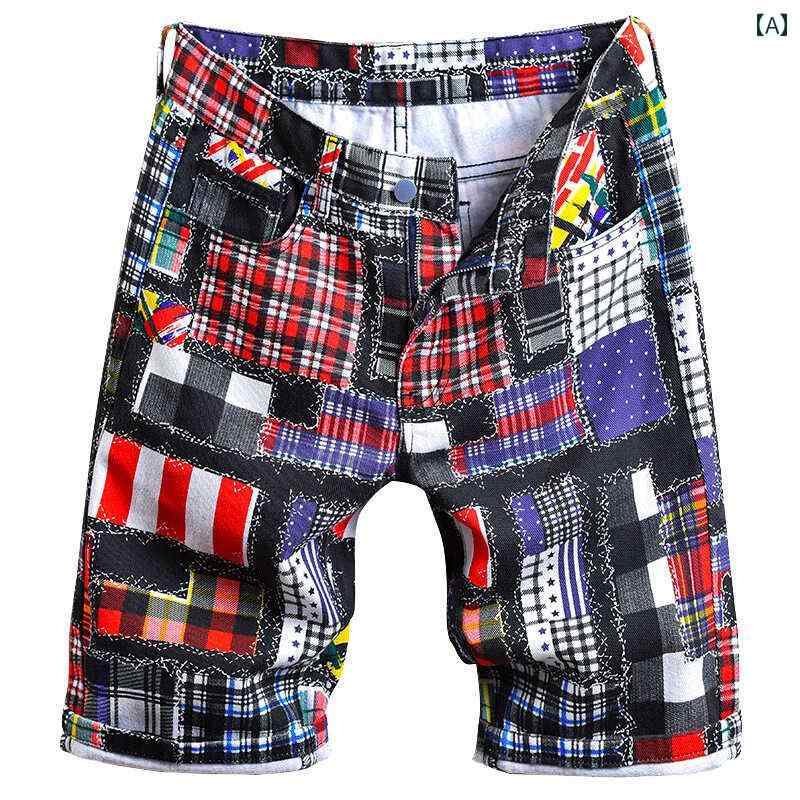 Short, Half Pants - ハーフパンツ メンズ アメリカン フィットストレート 五分丈 デニム 夏 ポケット エスニック 快適 クラシック フュージョン 柄 ボタン 個性 ジッパー