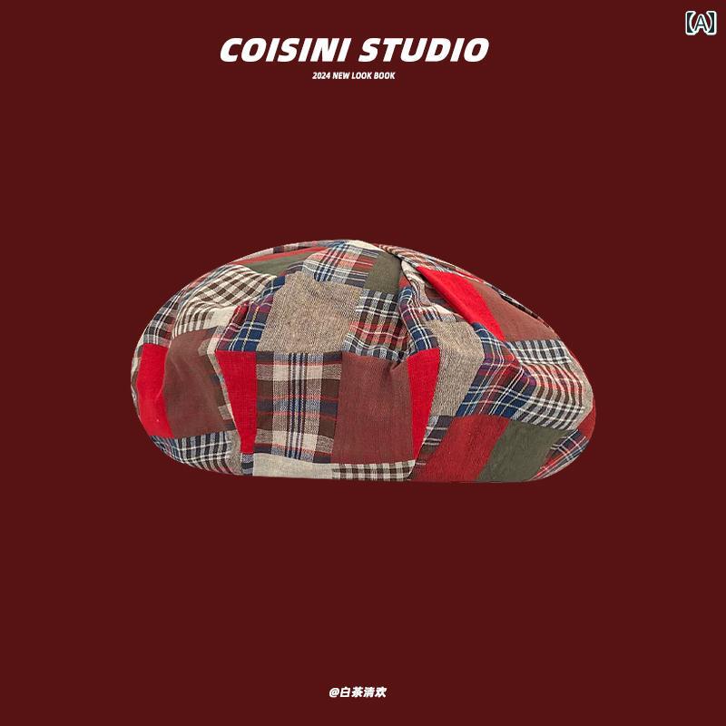 キャスケット帽 レトロ アンティーク メンズ レディース兼 赤 ベレー帽 画家 八角形 帽子 ハット おしゃれ ファッション アート ユニーク アイテム