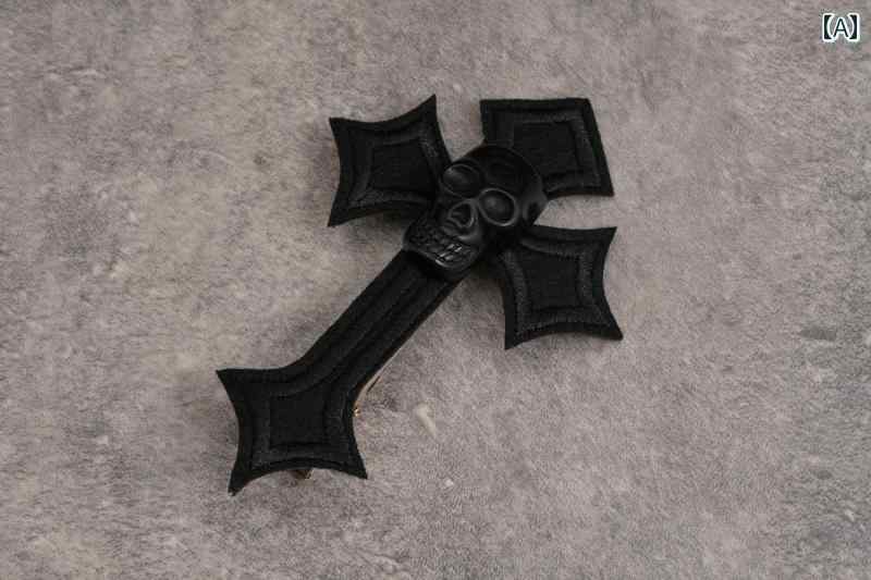 ヘアアクセサリー ゴシック リボン レディース 女の子 装飾品 スカル ドクロ クロス モチーフ ビジュアル 個性派 アンダーグラウンド ヘアピン ヘアクリップ...