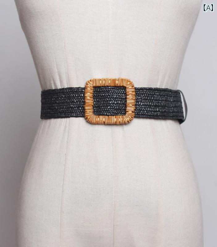 ベルト レディース 幅広 ウエストマーク カジュアル レトロ エスニック スカート ピン バックル 装飾 ドレス 編組 ワイド ウエスト バンド ロープ ワックス ロープ