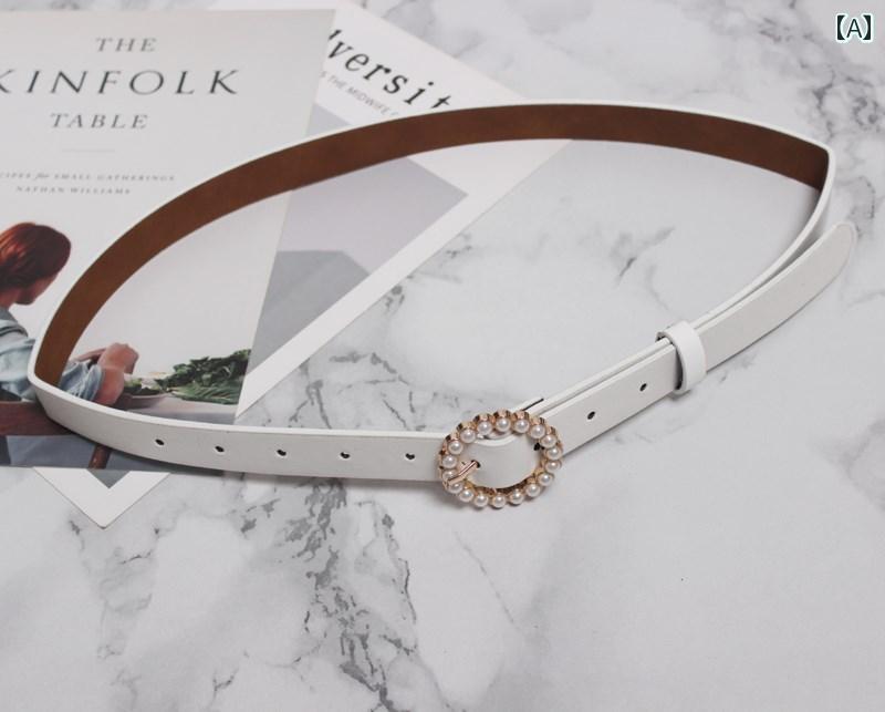 ベルト レディース カジュアル ガードル ウエスト 装飾 セーター スカート ドレス ウエスト エレガント イミテーションパール カーキ ワイド