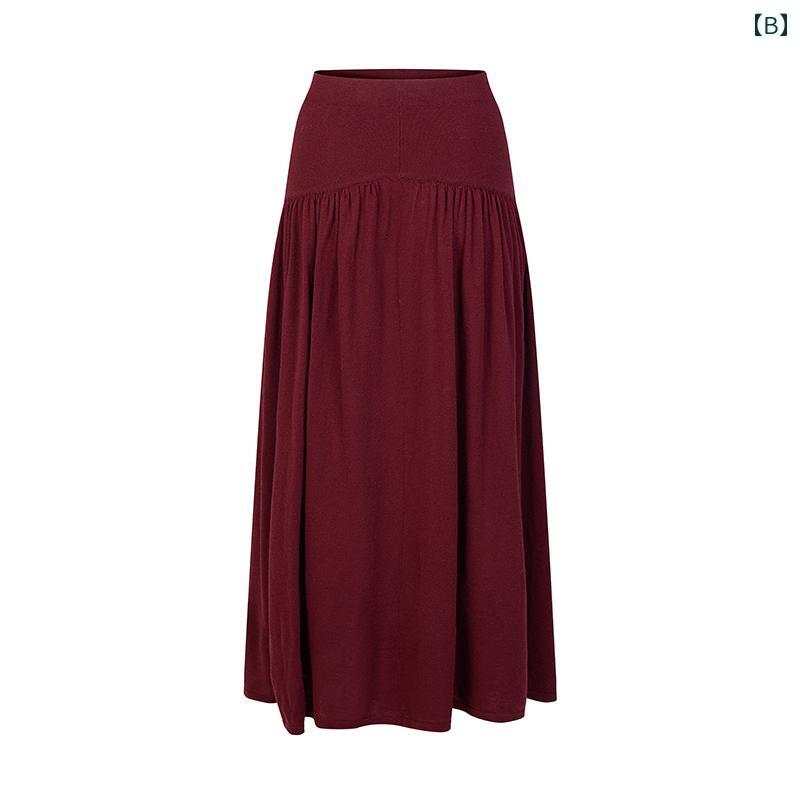 セーター スカート セットアップ レディース ニットスーツ ウール混 長袖 ラウンドドレープネック ハイウエスト フレア Aライン丈 エレガント おしゃれ 上品 クラシカル シック ソフト