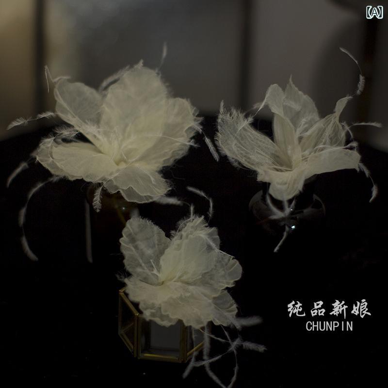 アクセサリー レディース ジュエリー セット ブライダル フェザーフラワー ヘッドドレス 美しい 写真撮影 ドレッシング ガウン ウェディング サイドクリップ ヘアアクセサリー