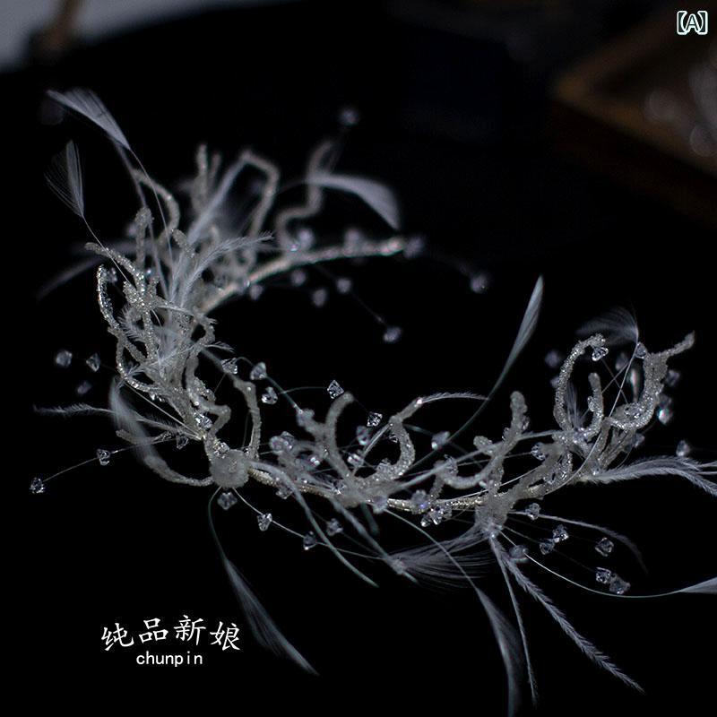 アクセサリー レディース ジュエリー 韓国 フェアリー ブライダル クラウン ティアラ 羽根 カチューシャ イヤリング ヘアアクセサリー ウェディング