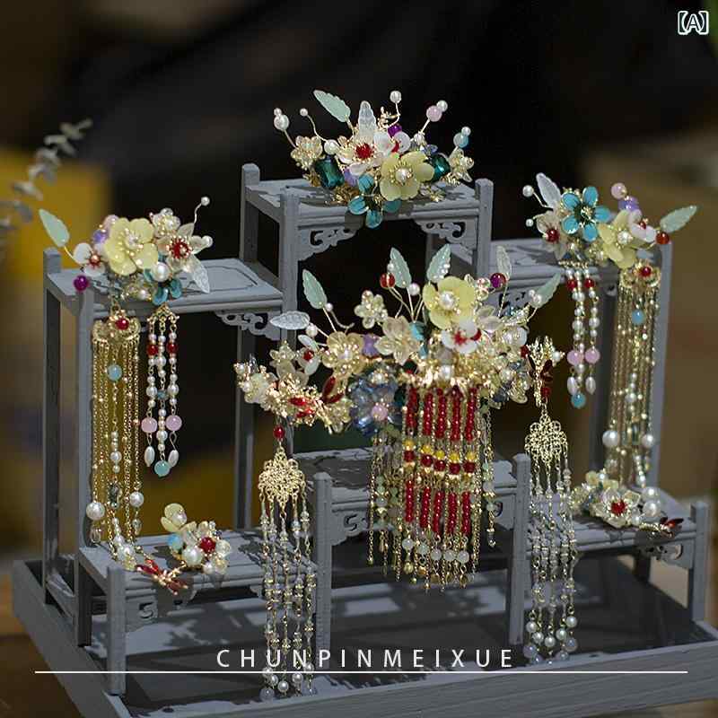 アクセサリー レディース ジュエリー セット 豪華 ブライダル チャイナ風 ドレス 頭飾り グランドドラゴン フェニックス クラウン ヘアアクセサリー