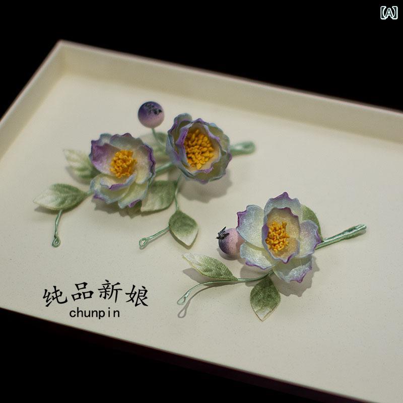 アクセサリー レディース ブライダル チャイナ風 頭飾り 花 サイドクリップ ヘアアクセサリー レトロ 結婚式 日常 漢服