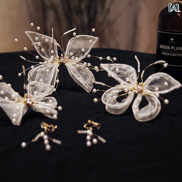 アクセサリー ヘアピン 髪飾り 髪留め ヘアクリップ フェアリー パール ブライダル ウェディング ヘアアクセサリー ビーズ 花 葉 蝶々 上品 パーティー ゴールド 華やか