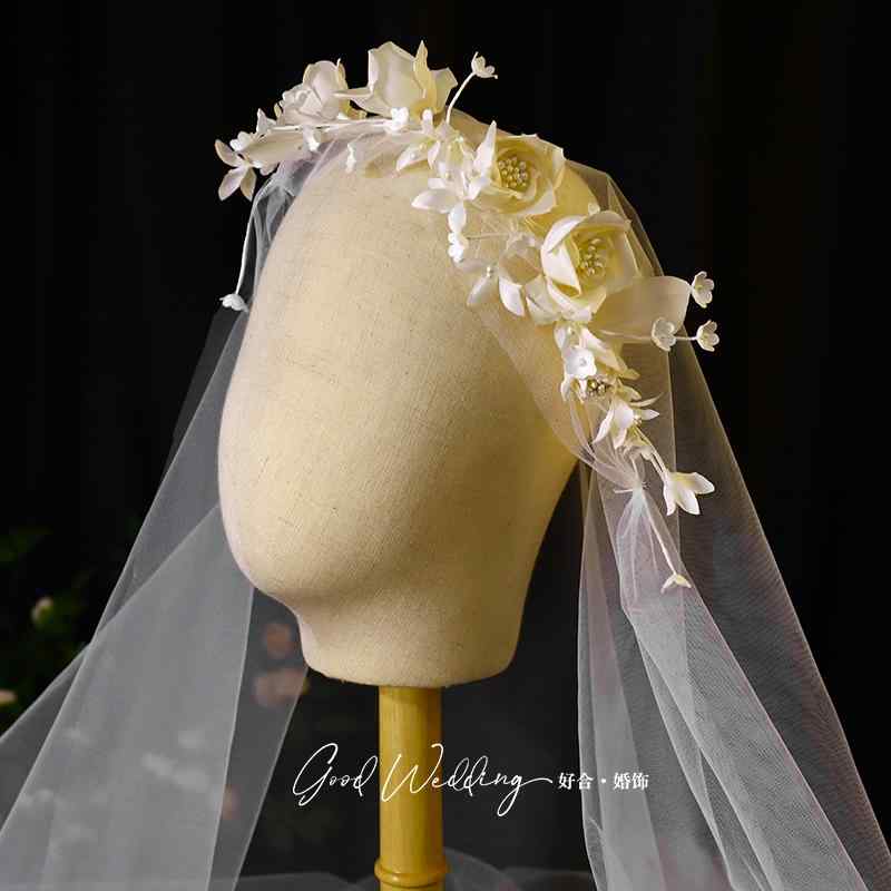 ベール ブライダル ウェディング レディース シフォン フラワー ホワイト 花嫁 頭飾り アクセサリー 白 ガーランド スイート 撮影 小道具 華やか エレガン...