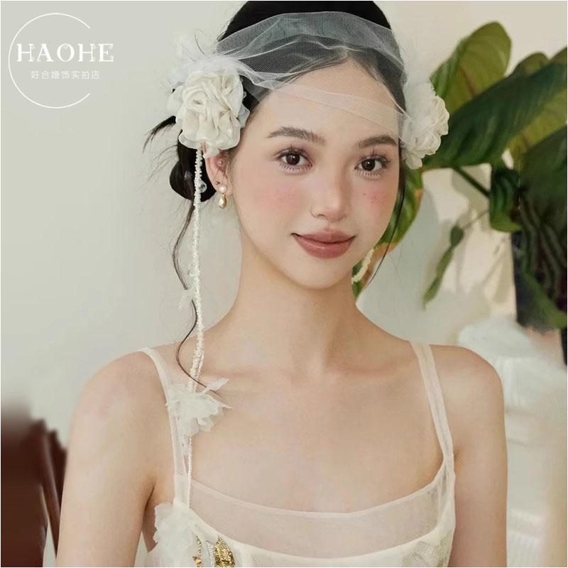 ヘアバンド アクセサリー レトロ 花 ヘッドバンド ブライダル ヘッドドレス フレンチ 写真 アクセサリー 韓国 レディース ウェディング ホワイト フラワー