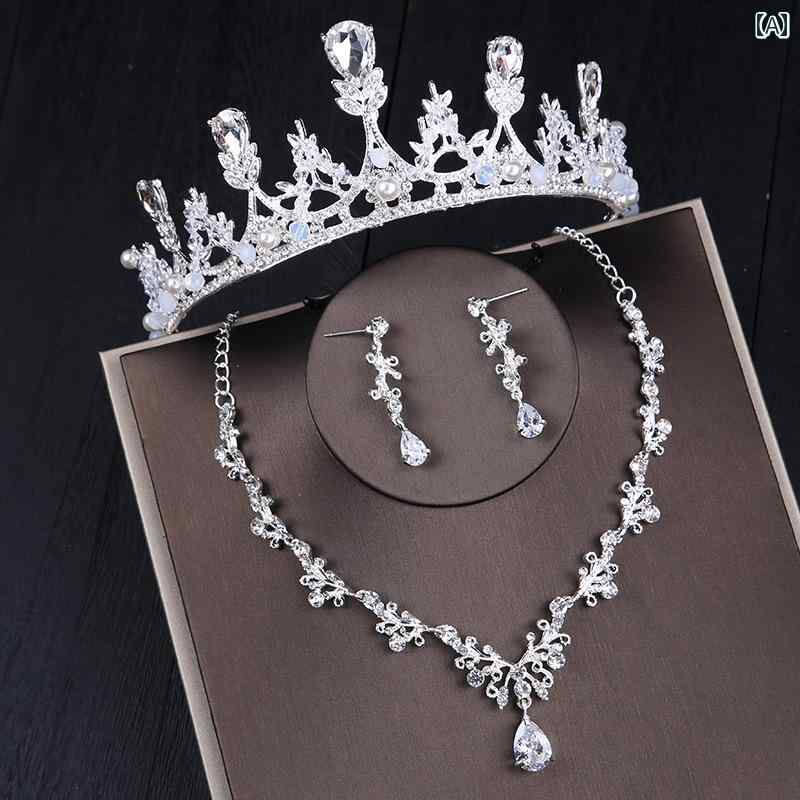 アクセサリー レディース ジュエリー セット クラウン ティアラ ブライダル 3点セット エレガント レディース 大人 誕生日 王冠 ヘアアクセサリー ウェディング ドレス
