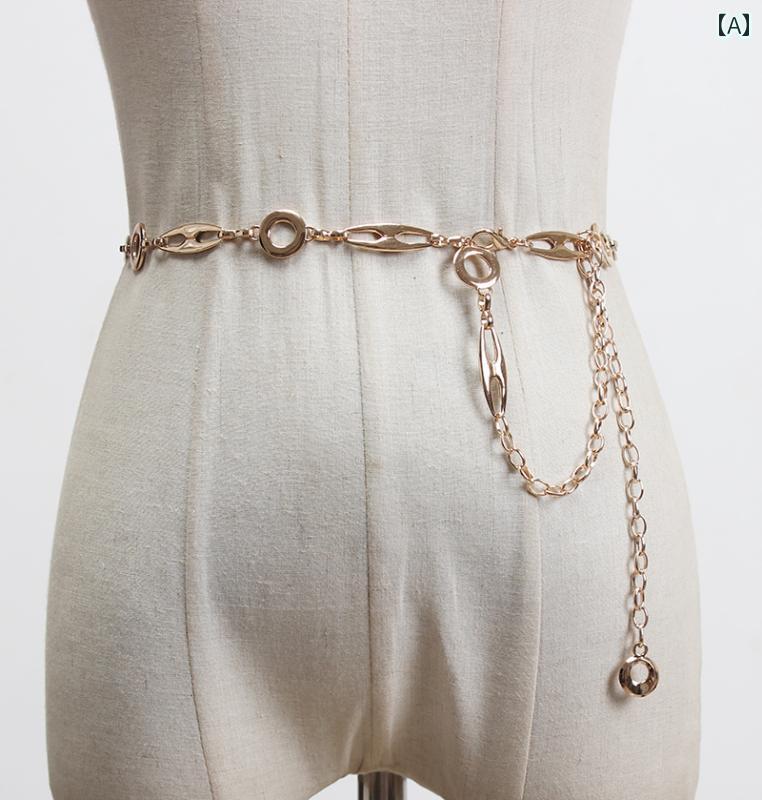 ベルト レディース ロング 細 ウエスト チェーン 夏 アクセサリー スリム アクセント