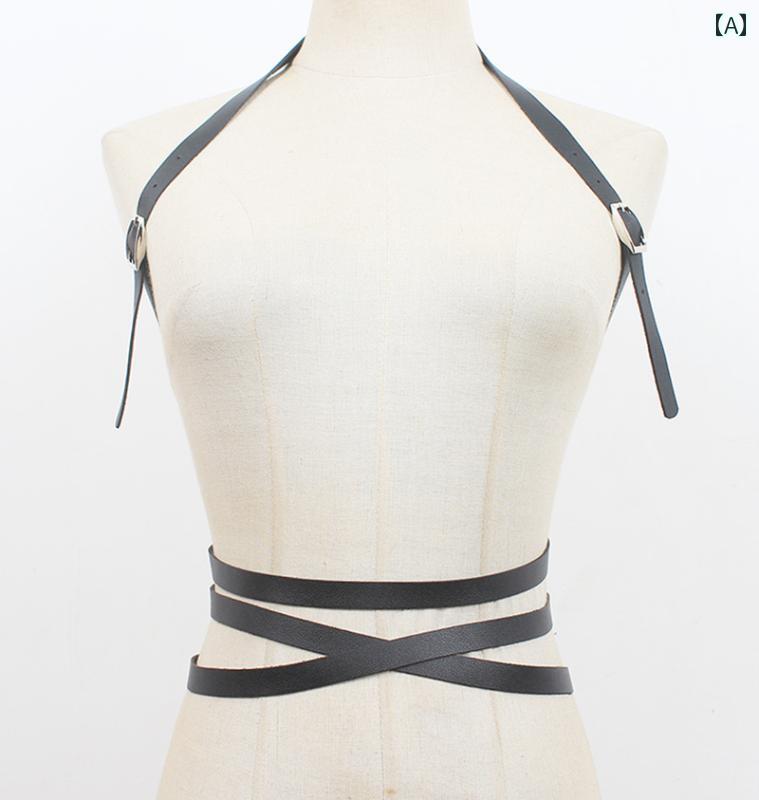 ファッション ベルト カジュアル レザー 腰 拘束 ウエスト サスペンダー ワンピース 白 シャツ ショル..