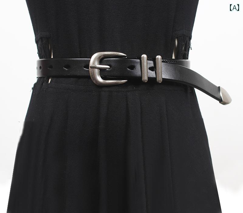 ファッション ベルト ヴィンテージ風 シルバー バックル 革 エイジング加工 エッジ 牛革 銀メッキ パンツ スカート 学生 デイリー アクセサリー ユニセックス(4.0)