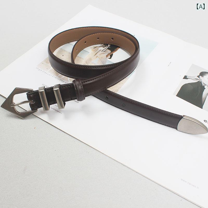 ファッション ベルト レディース レトロ シルバー バックル ジーンズ 革 パンツ スカート カジュアル アクセサリー レディース