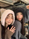 ぬいぐるみ帽 かわいい 防寒 秋冬 大きめ頭 帽子 コントラストカラーステッチ 暖かい 耳 ニット帽子 レディース