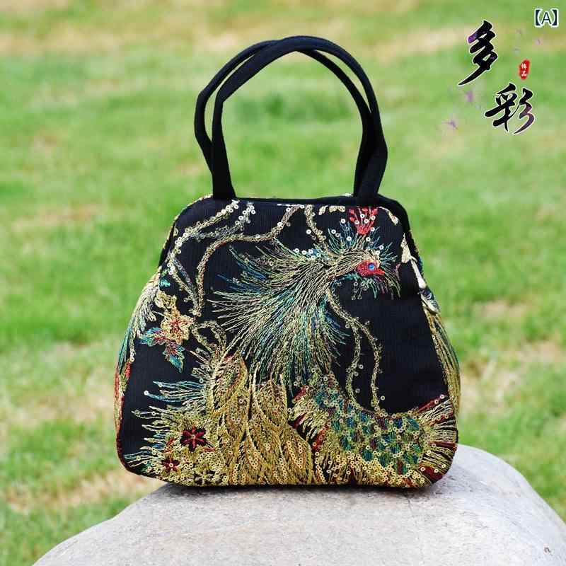 バッグ エスニック レトロ ミニバッグ 刺繍 フェニックス ハンドバッグ レディース 携帯電話入れ お母さん 向き チャイナ風