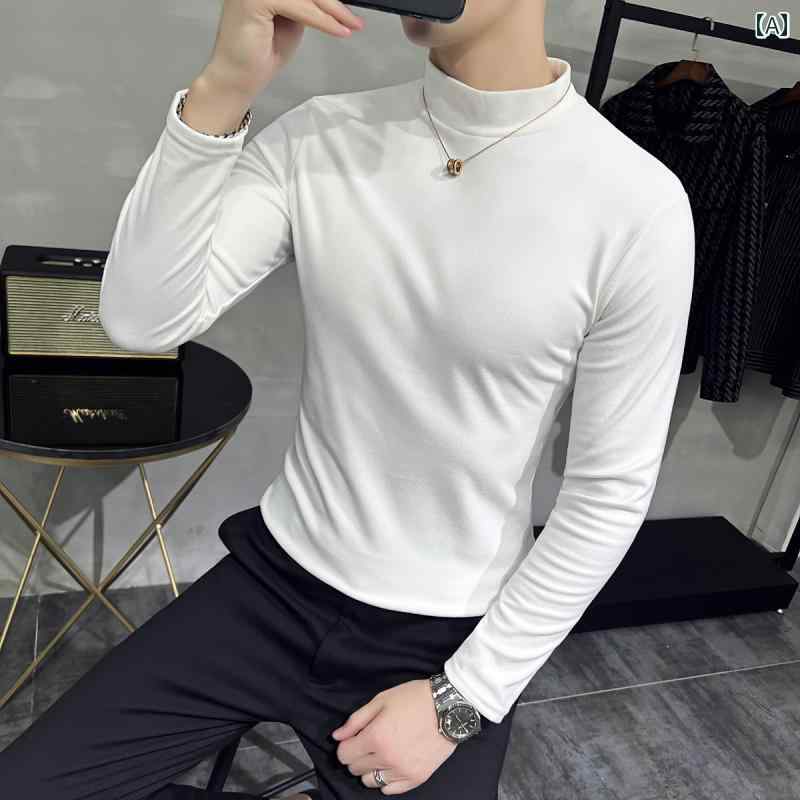 秋冬 ミドルカラー メンズ シャツ 厚手 暖かい セミハイネック 長袖 ドイツ Tシャツ スリムフィット インナーウェア