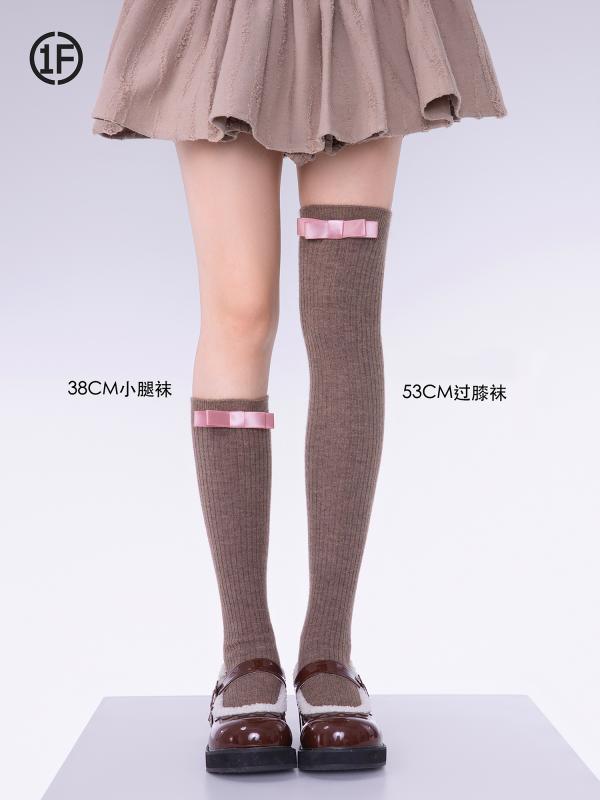 靴下 ウール オーバーニーソックス レディース 秋冬 リボン ロリータ スイート 無地 ストッキング あったか ハイソックス