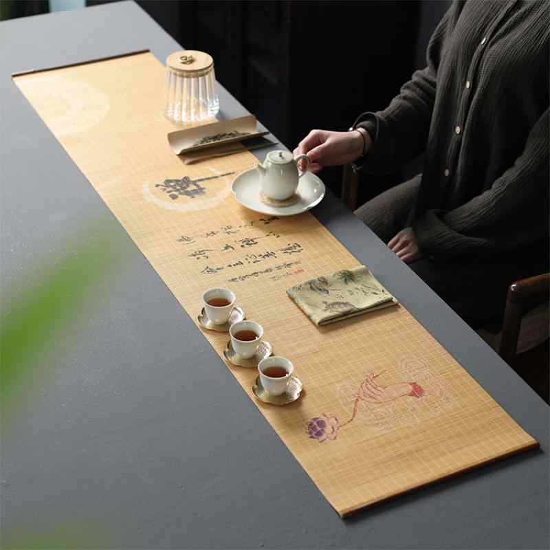 ティーマット 竹マット 竹織 茶道 小物 断熱マット 和風 プリント おしゃれ レトロ レトロ