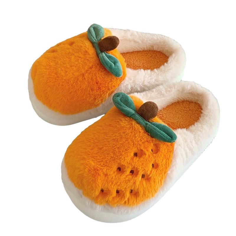 スリッパ サンダル もこもこ ホームシューズ 秋冬 コットン 韓国 レディース かわいいオレンジ ソフトソール 保温性 滑りにくい 室内 EVA