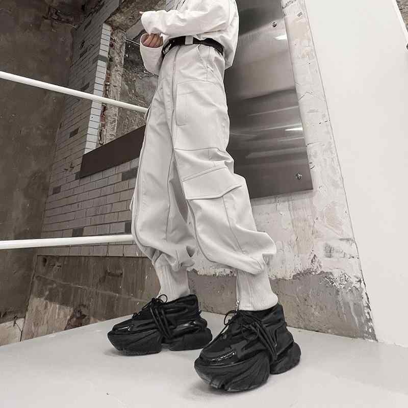 ファッション アメリカン レトロ ストリート ジッパー装飾 カジュアルパンツ メンズパンツ ブラック ライトグレー