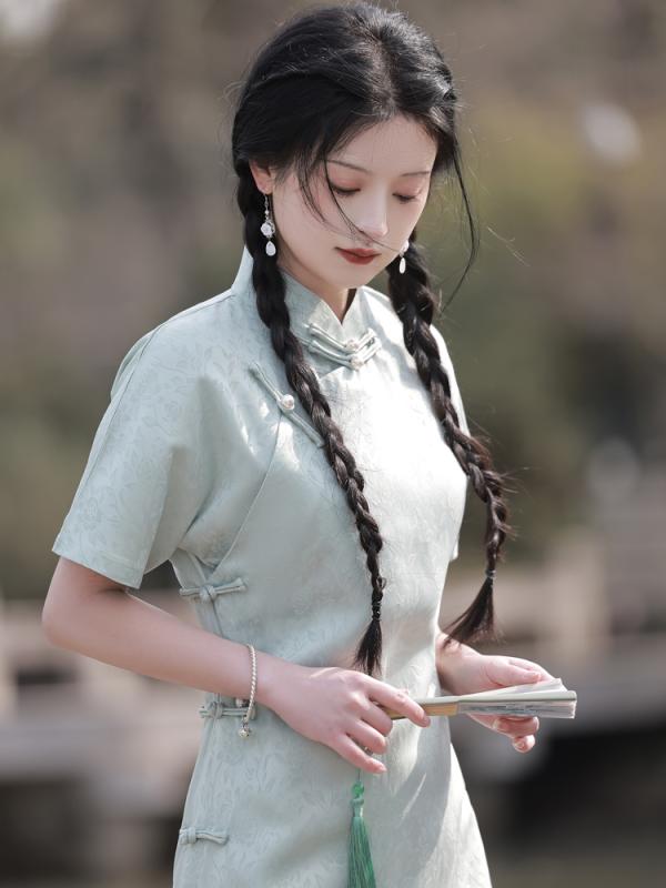 チャイナドレス レディース かわいい カーディガンし レトロ カット ロング チャイナガール 春夏 レトロ スタンドカラー ロースリット