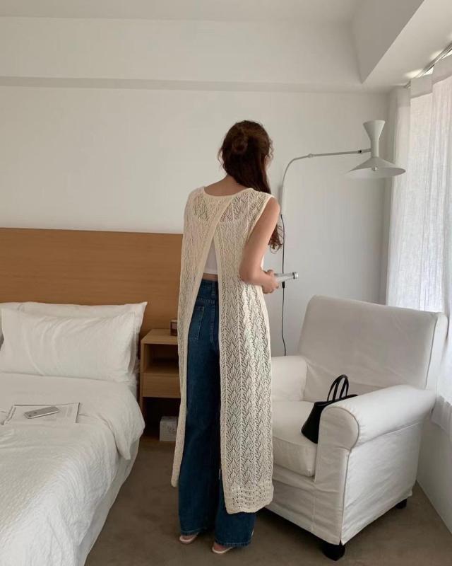 ファッション ドレス トップス ガウン スーツ レディース ノースリーブ シンプル ニット ワンピース 無地 フィット スリム ロング レディース シック