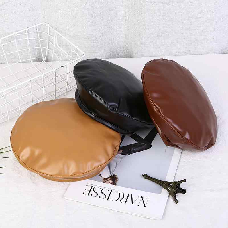 帽子 Puレザー 八角形 レディース 秋 英国 ファッション 和風 韓国 秋冬 ファッション 革 ベレー帽