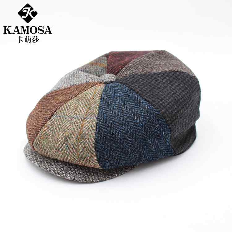 ハンチング帽 キャップ レトロ ツイード ウール 帽子 メンズ キャスケット チェック ユニセックス 八角形 ベレー帽 韓国 英国