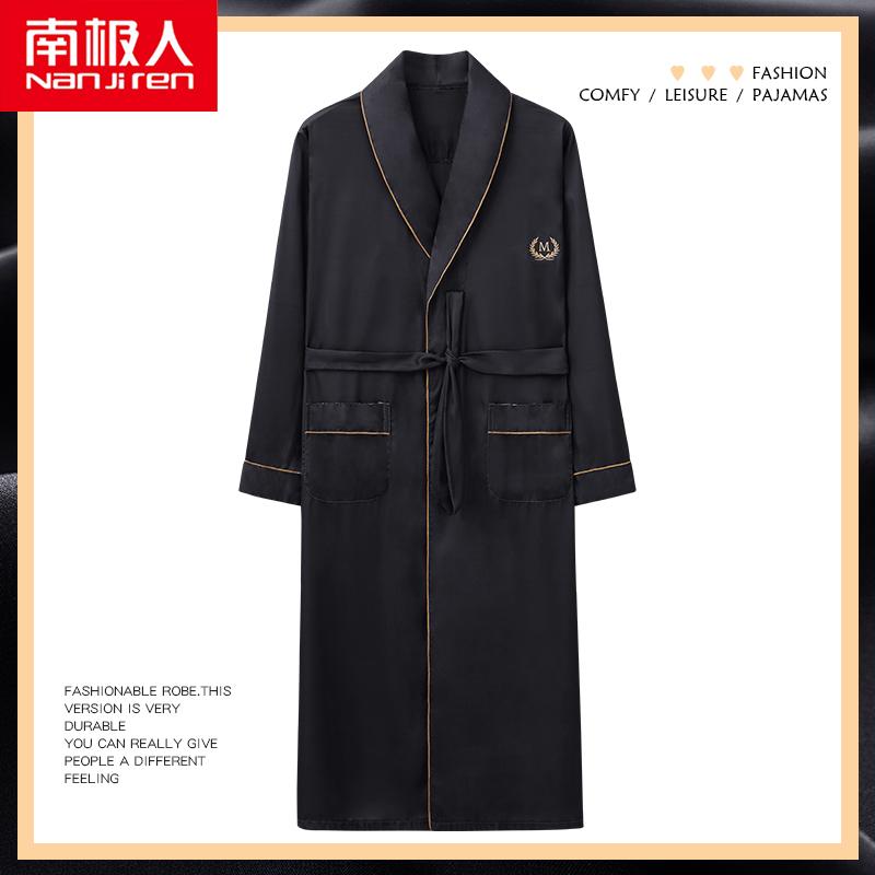 黒 パジャマ メンズ 長袖 春夏秋 ひんやり 涼しい 快適 薄手 ロング ネグリジェ バスローブ ホームウェア ルームウェア