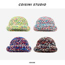 帽子 混合 太い 針手編み ウール バケットハット レディース 秋冬 厚手 暖かい カール バケットハット