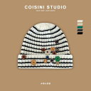 帽子 ストライプ レトロ カラフル ボタン ニット ウール レディース 秋冬 カジュアル 小顔効果