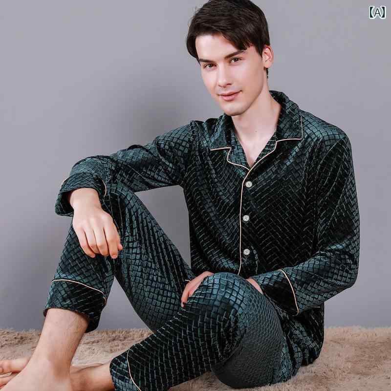 パジャマ ゴールド起毛 メンズ 長袖 春秋 薄手 ラグジュアリー 大きめサイズ 冬 メンズ ホームウェア ..