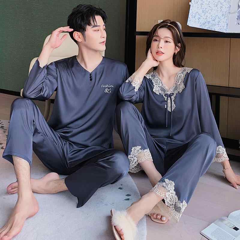 パジャマ ルームウェア カップル レディース レース 春秋 セクシー ひんやり 涼しい 快適 長袖 冬 薄手 上品 メンズ セット