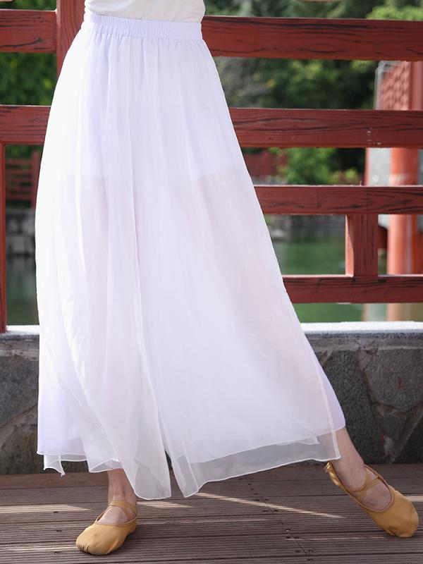 クラシック ダンス パンツ パフォーマンス 服 レディース エレガント ガーゼ パンツ 中国舞踊 モダン ダンス 練習 ズボン ワイドレッグパンツ ホワイトワイドレッグパンツ