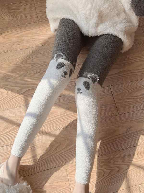 レギンス かわいい ソフト パンダ ハイウエスト パンツ 冬 暖かい ぬいぐるみ 宮殿 フリース ホーム レディース