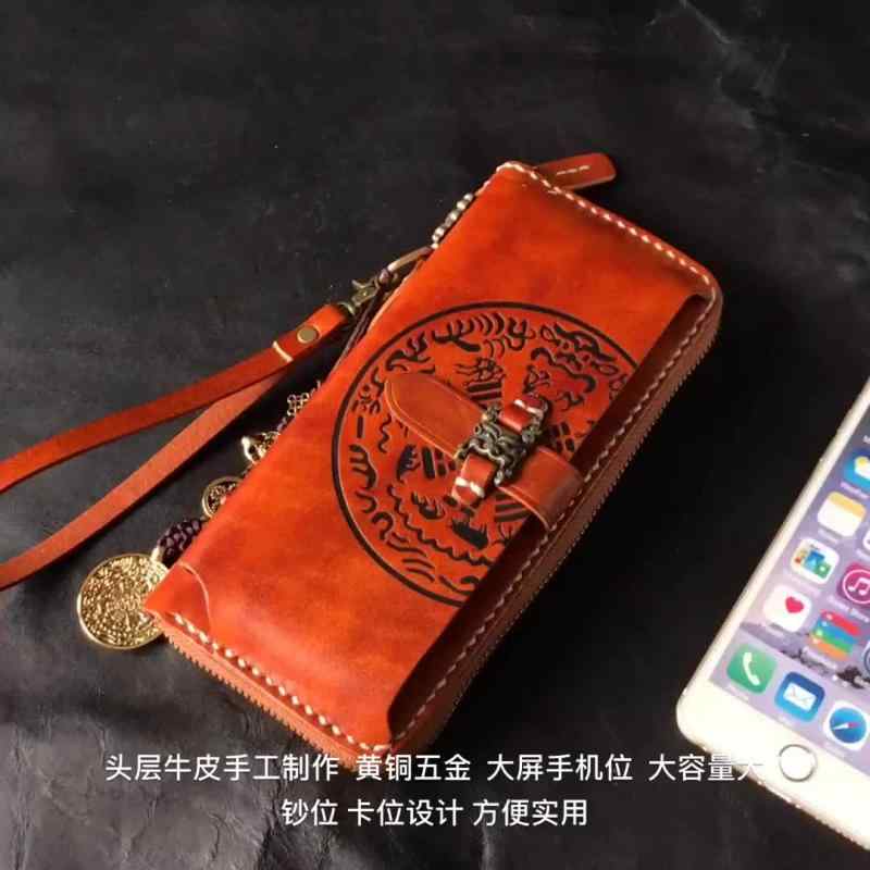Other - 長財布 牛革 ロングウォレット ハンドバッグ メンズ ロング 革 手持ち ジッパー 携帯 財布 エスニック レザー