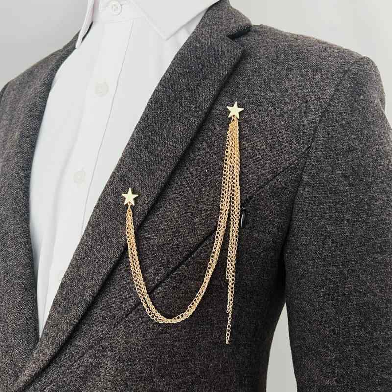 ブローチ 襟ピン 胸飾り ファッション メンズシャツ 襟 チェーン ピンバッジ 星 スター 紳士 ジェント..