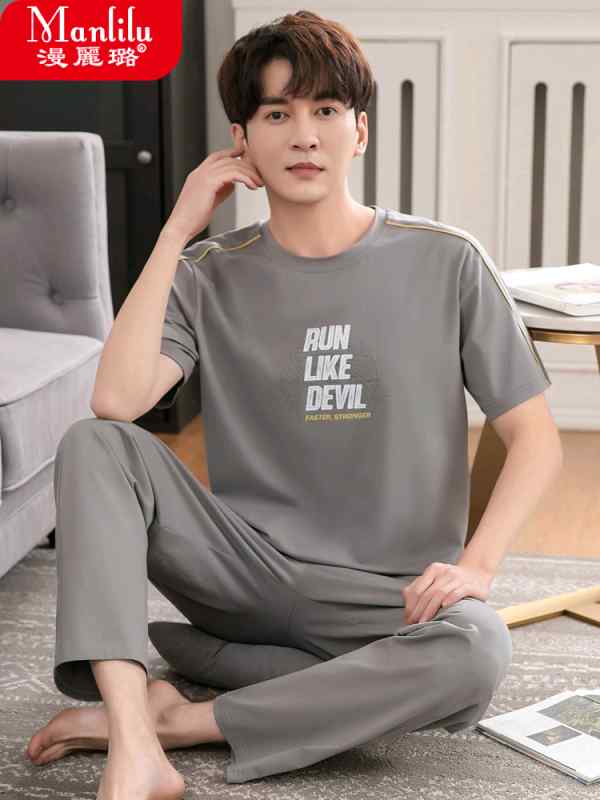メンズ パジャマ ルームウェア 春夏 綿 半袖 ズボン カジュアル 薄手 スポーツ スーツ ラウンドネック プルオーバー 部屋着 リラックス スウェット セットアップ 上下セット