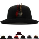 ハット おしゃれ やや 大きめ 春秋冬 メンズ レディース レトロ ウール トップハット 羽根 装飾 短い つば 帽子