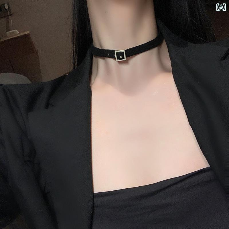 ブラック チョーカー カラー 鎖骨 チェーン レディース ネックレス ネック ストラップ ベルトバックル ネック リング