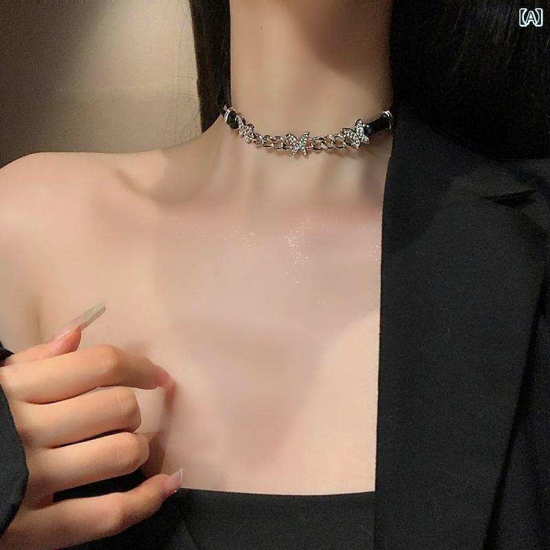 バタフライ 黒 チョーカー 蝶 ネックレス レディース 鎖骨 チェーン 首輪 クール ネック リング ファッション ガール アクセサリー