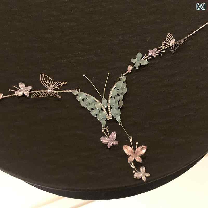 蝶 ネックレス レディース 女の子 アクセサリー ミント マンボ グリーン バタフライ タッセル 鎖骨 チェーン